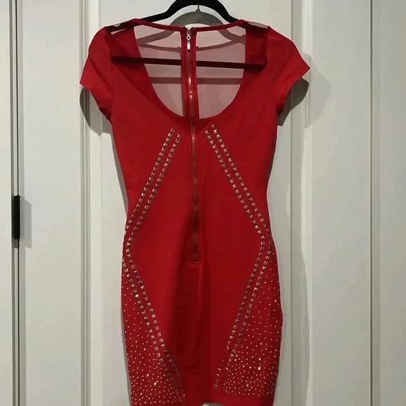 BEBE RED STUDDED PARTY DRESS - Picture 7 of 7